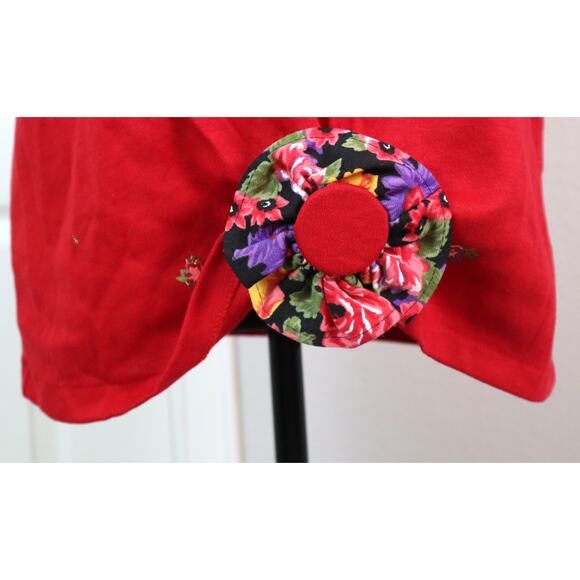 NWT Vintage 80s 90s Red TShirt Floral Glitter Deadstock Bobby Socks Small Medium - Picture 2 of 9